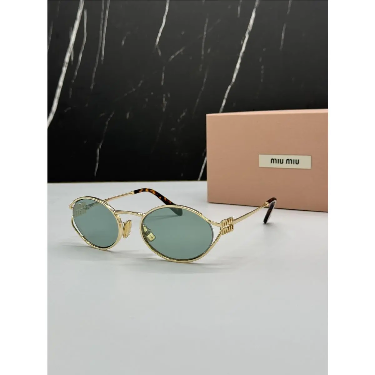 MU52YS 5AK04M Miu Miu Gold Green Sunglasses MU 52YS 5AK04M