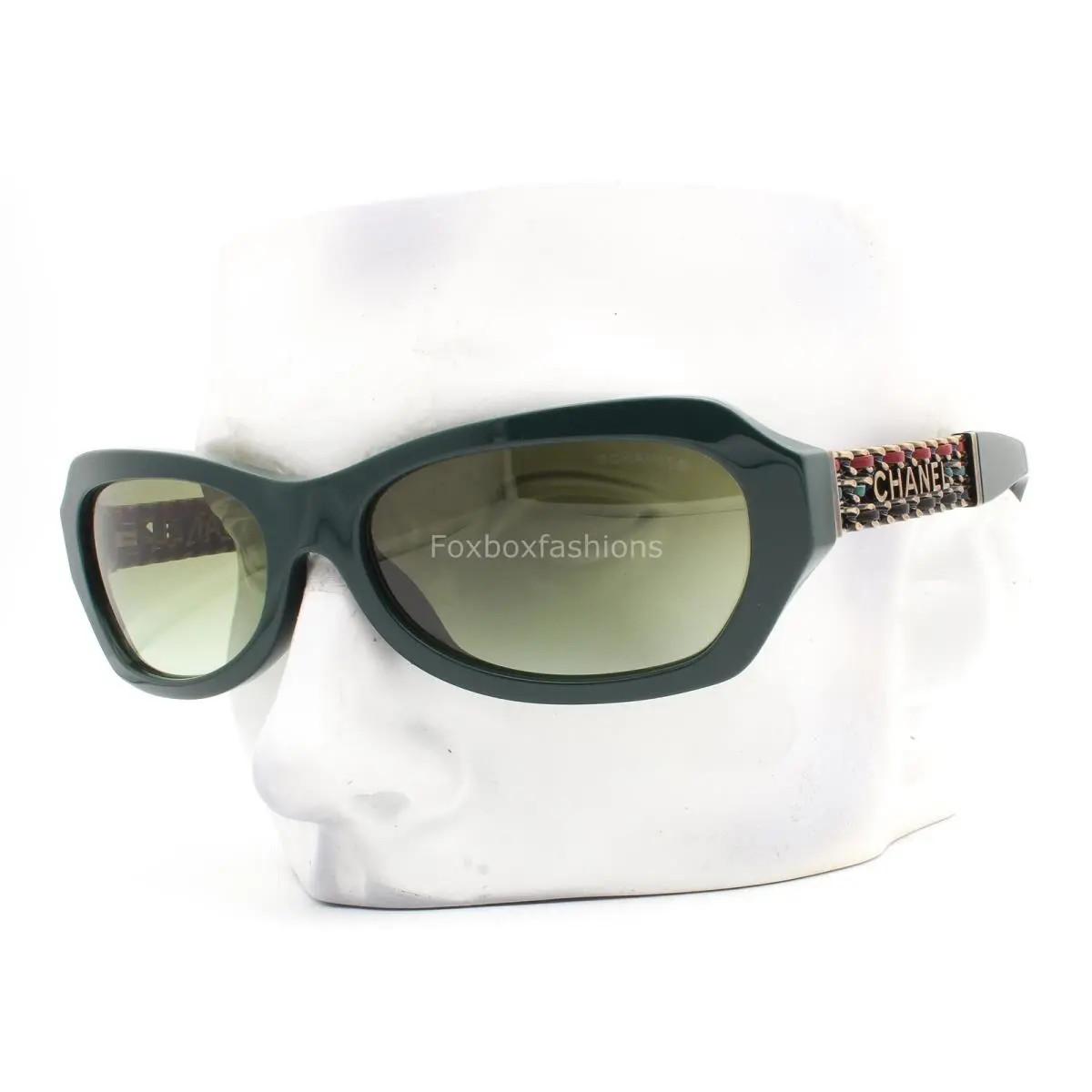 Chanel Sunglasses ch5537QA 1459/S3 Dark Green Golden Brown Chain Logo W/case