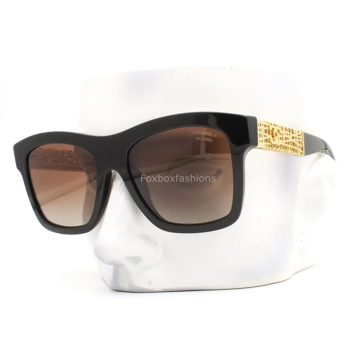 Chanel Sunglasses ch5533A 622/S9 Black Gold Jewel Tweed Brown Polarized W/case