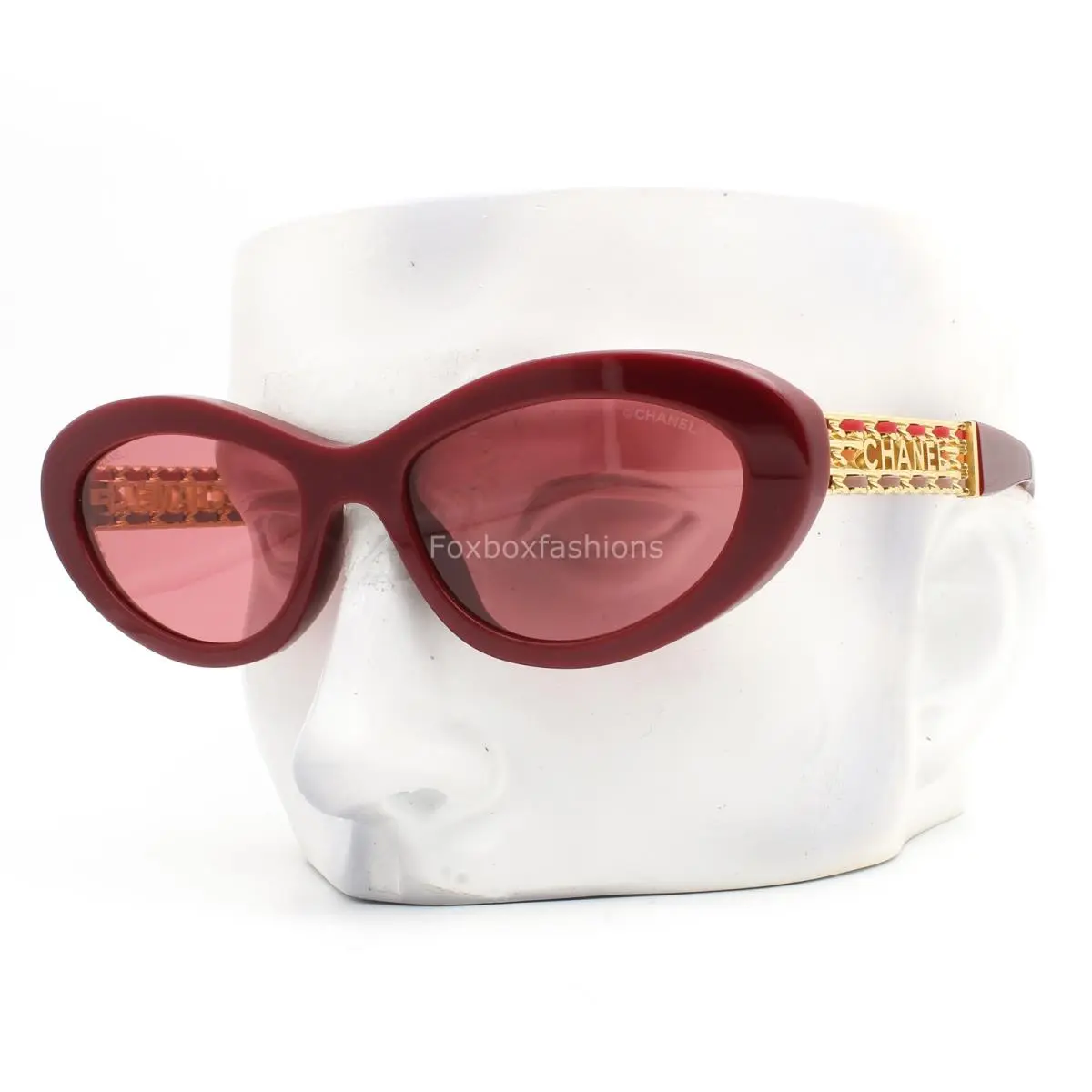 Chanel Sunglasses ch5538QA 1792/7N Dark Red Gold Metal CC Logo Chain W/case