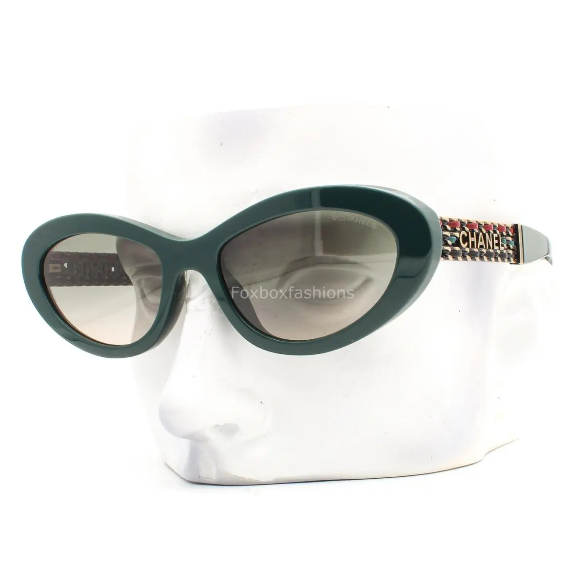 Chanel Sunglasses Dark Green Brown Metal CC Logo Chain 5538QA 1459/S3 with Case