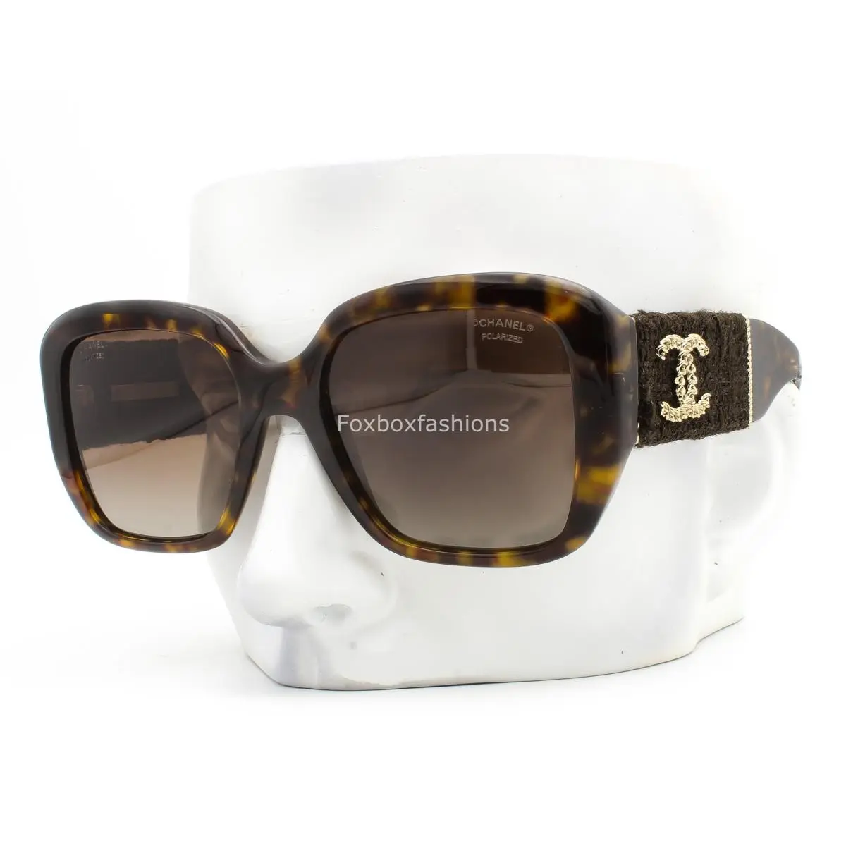 Chanel Sunglasses ch5512A Brown Tortoise Tweed Gold CC Polarized with Case