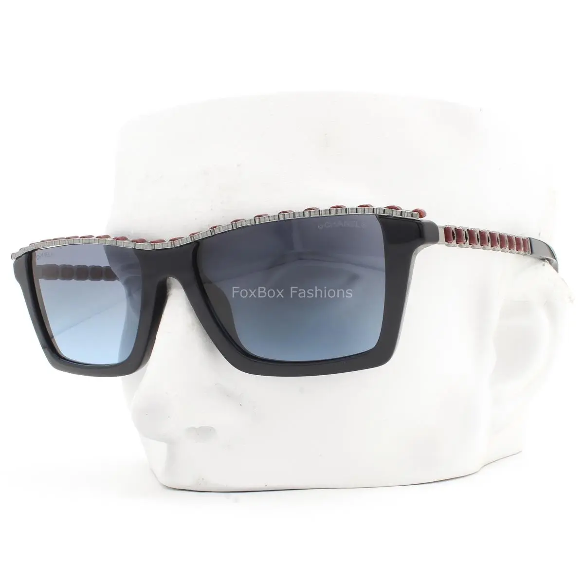 Chanel Sunglasses Shiny Vendome Blue Gunmetal CC Logo Trim 5548QA 1462/S2 W/case
