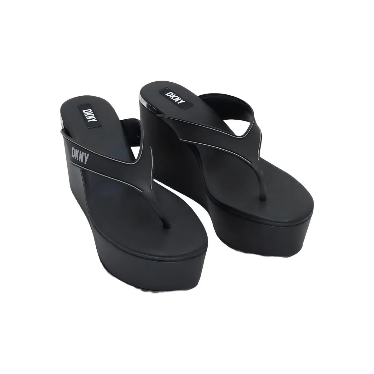 Dkny Trina Platform Wedge T-strap Sandal Black US 10 M EU 41 by DKNY