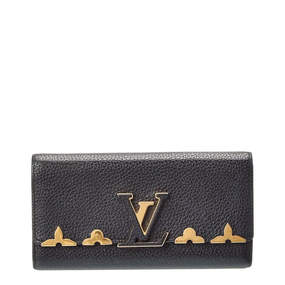 Louis Vuitton Black Lv Taurillon Leather Embellished Capucines Long Wallet