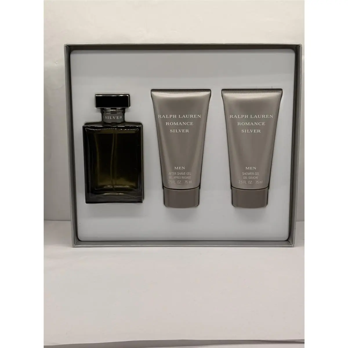 Ralph Lauren Romance Silver Edt 3.4oz -after Shave 2.5oz -gel Douche 2.5oz