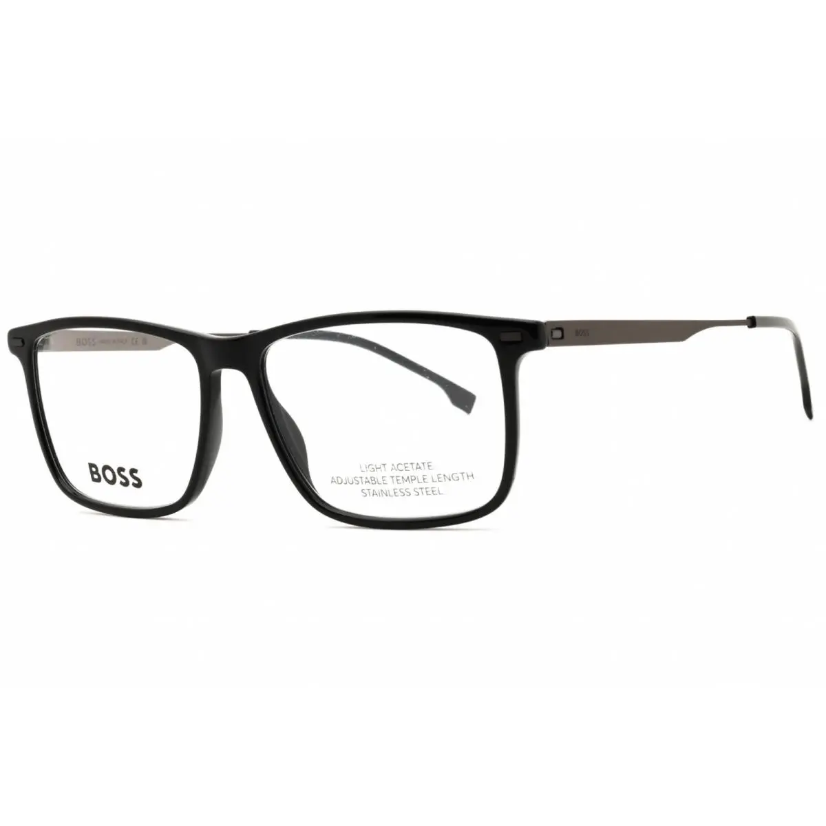 Hugo Boss Men`s Eyeglasses Black Dark Ruthenium Acetate Square Boss 1642 0ANS 00