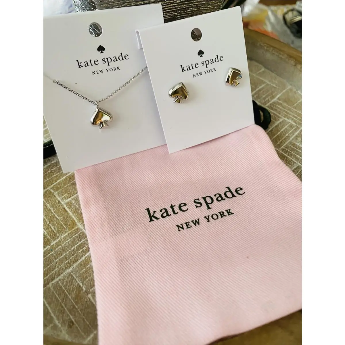 Kate Spade Silver Spade Pendant Necklace and Matching Earrings Set