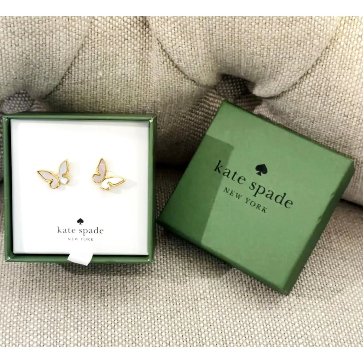 New Kate Spade Pearl Flutter Butterfly Stud Earrings Gold Cream White w/ Box