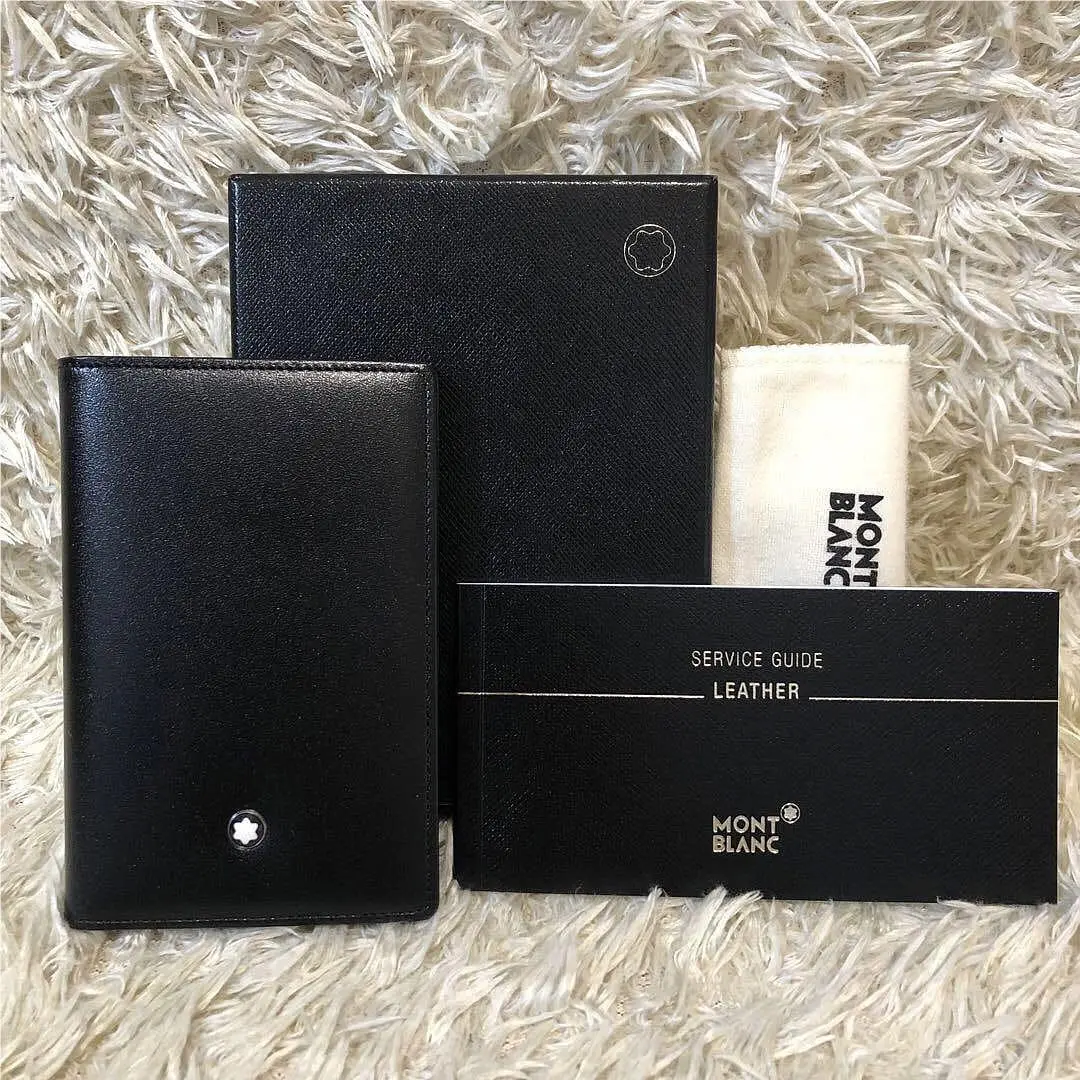 Montblanc Black Leather Card Holder Wallet Cowhide Mens