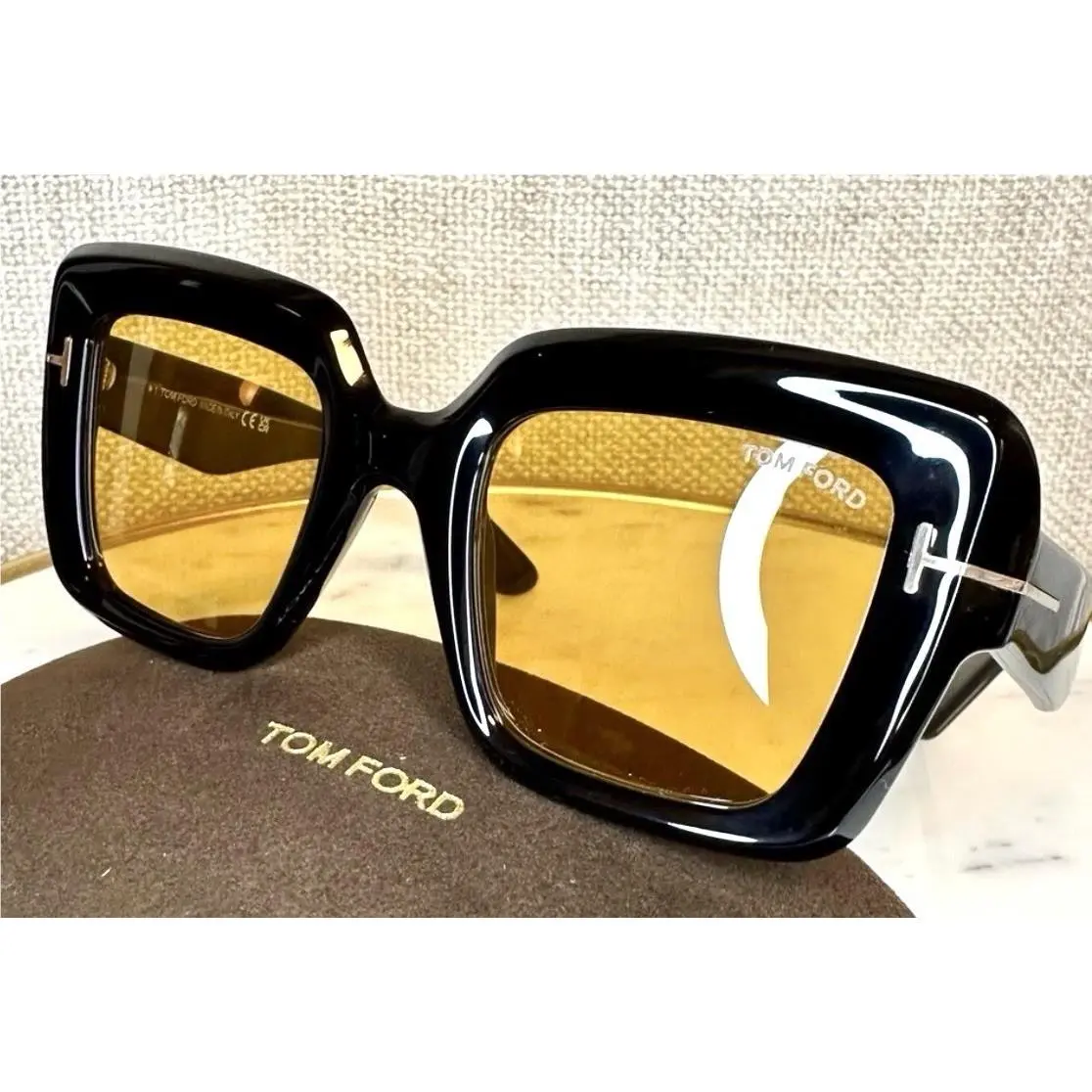 Tom Ford Esme TF1157 01E Women Squared Sunglasses Black Yellow 50mm