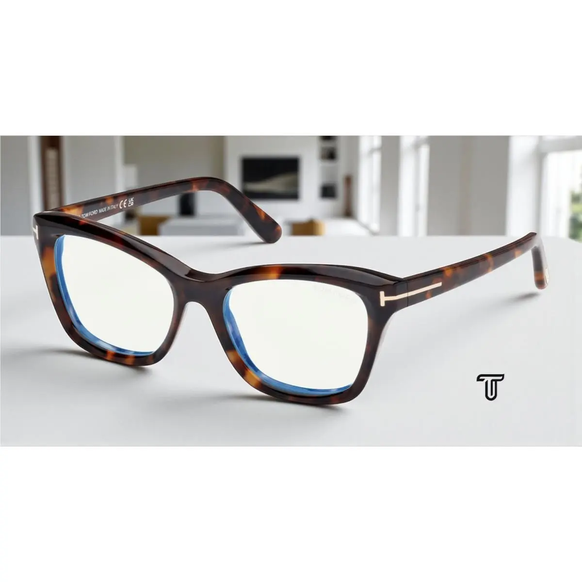 Tom Ford FT5909 B 052 Dark Havana Blue Block Lens 53 mm Women`s Eyeglasses