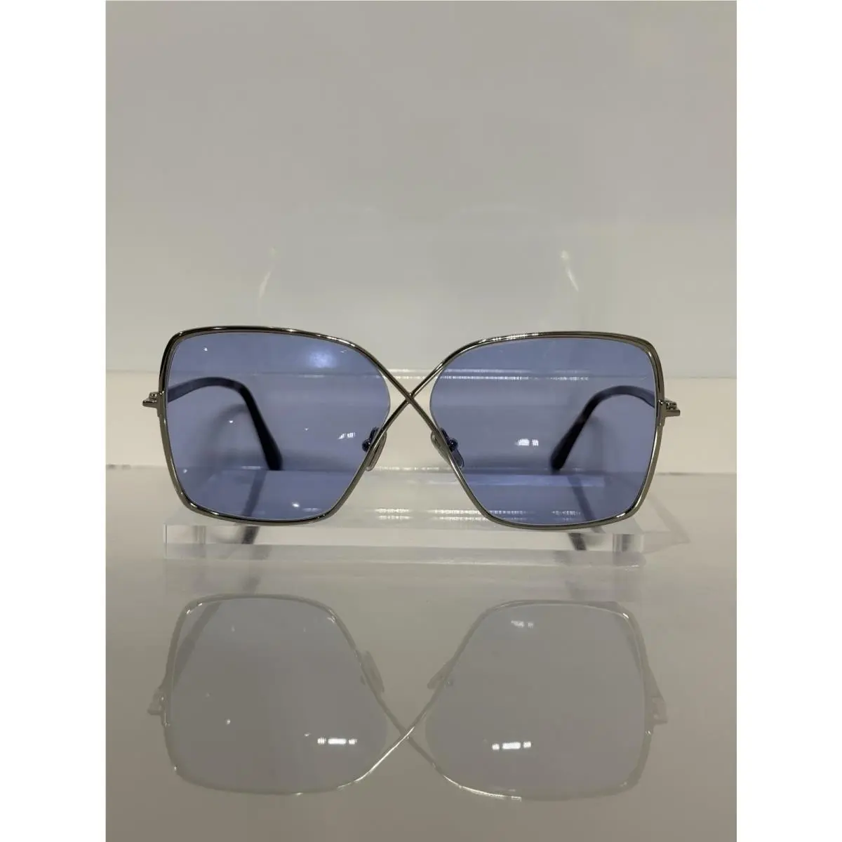 Tom Ford 5841 Silver Square Metal Woman’s Custom Blue Tint Sunglasses