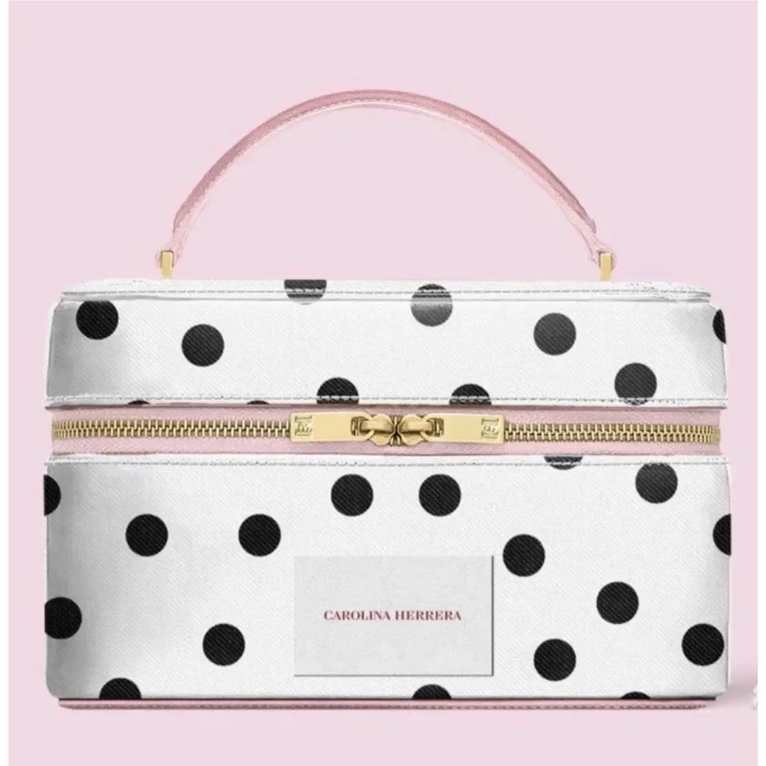 Carolina Herrera Makeup Vanity Case Polka Dot Pouch Cosmetic Bag w/ Handle