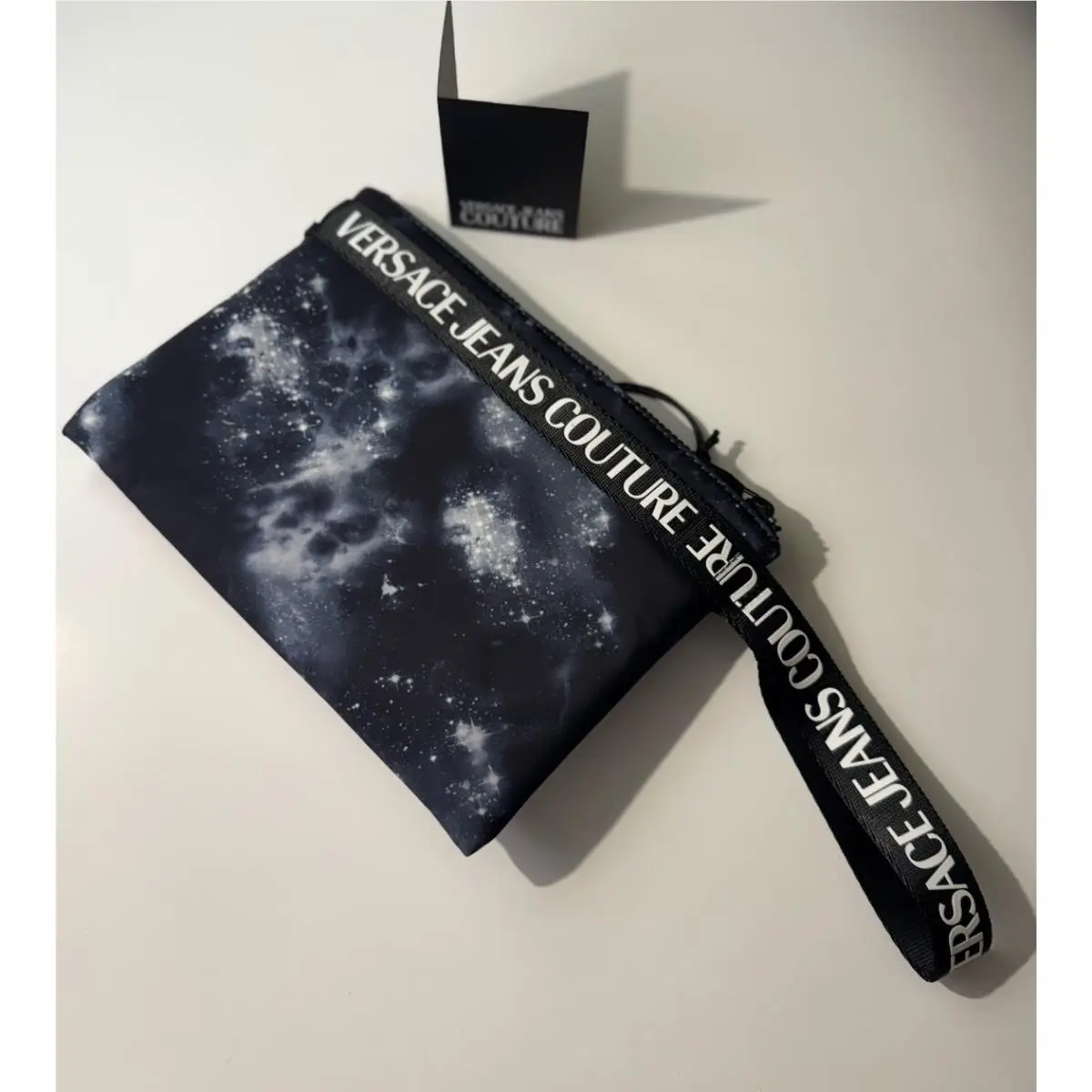 Versace Jeans Collection Black Galaxy Print Wrist Pouch with Logo Strap