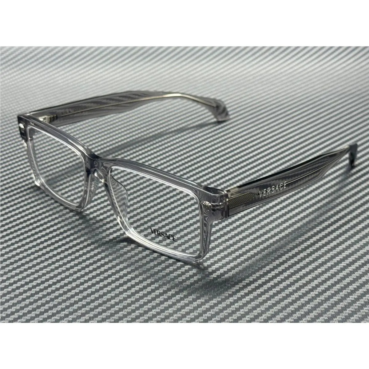 Versace VE3391U 593 Grey Transparent Ruthenium Men`s 56 mm Eyeglasses