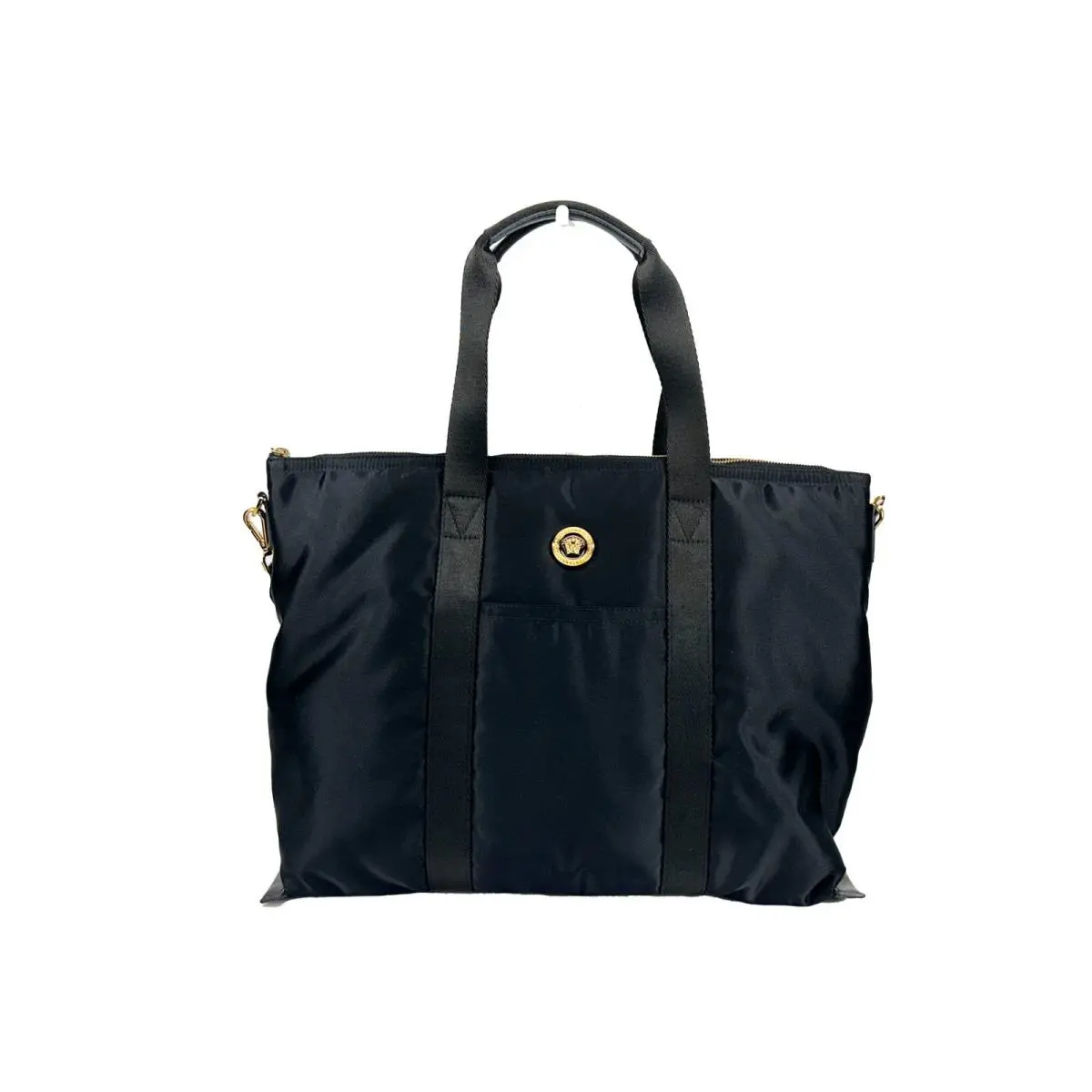 Versace Black Nylon Fabric La Medusa Shoulder Tote Bag