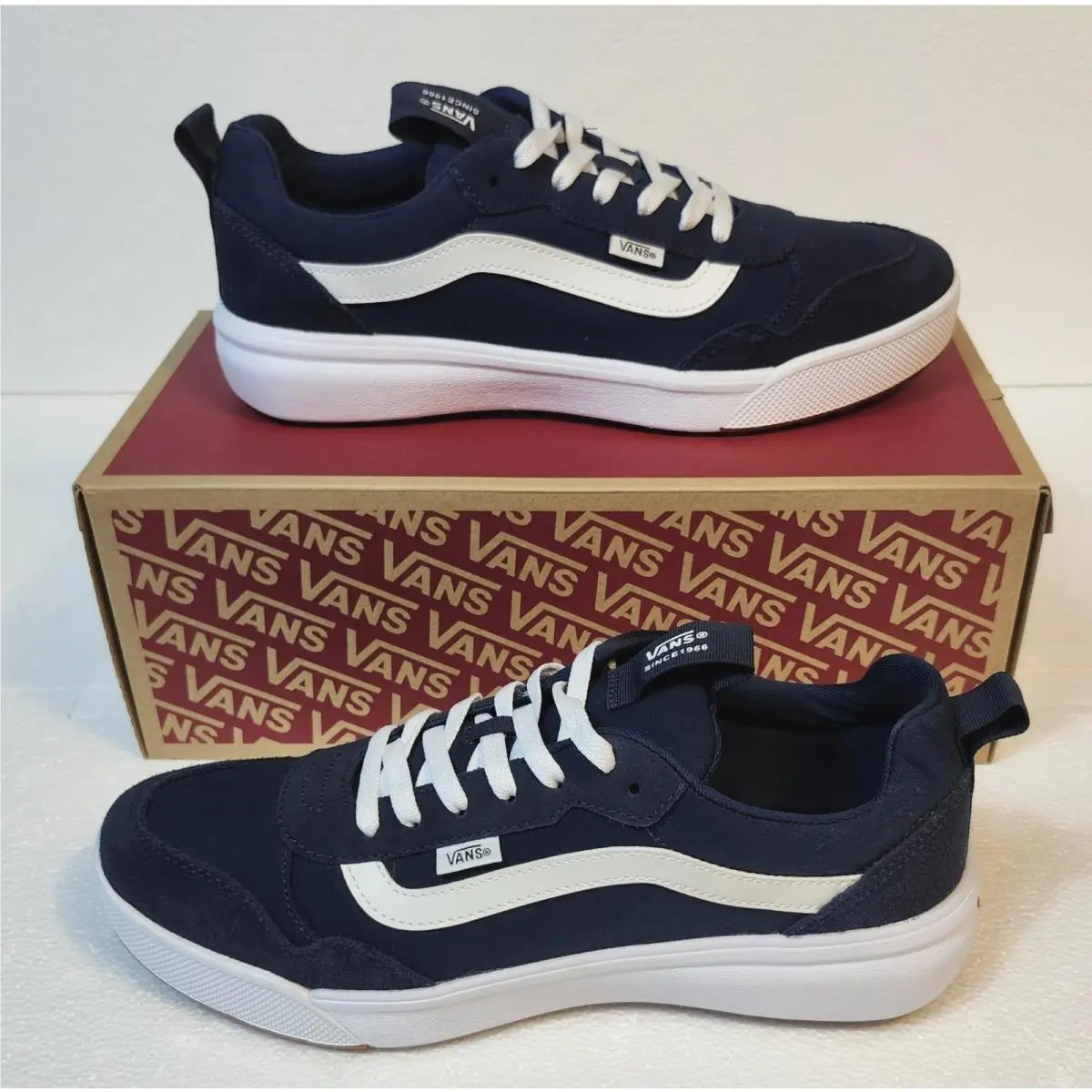 Vans Range Exp Shoes Mens 11.5 Navy White Suede Canvas Low Top Sneakers Skater
