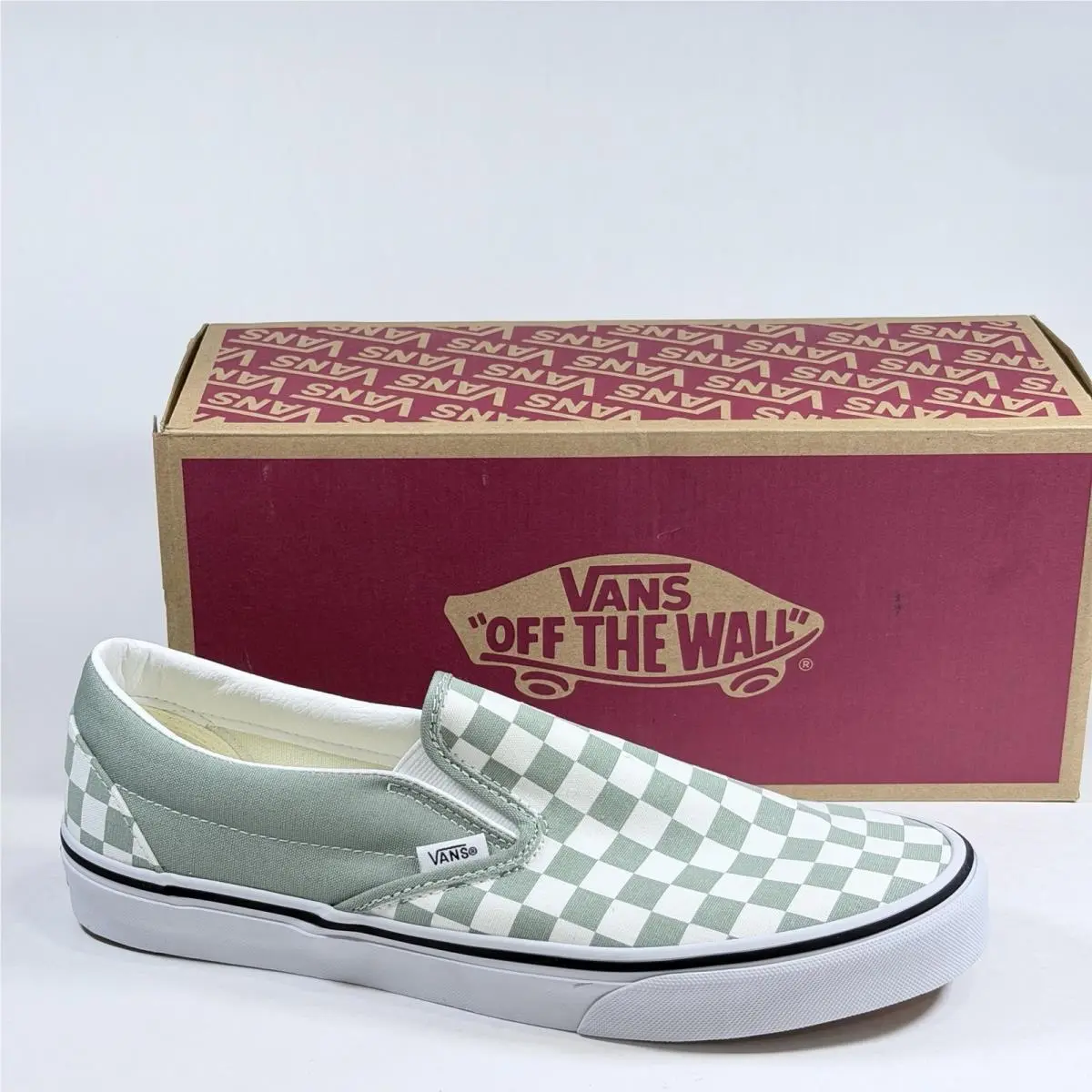 Vans Size-11 Mens Classic Slip-on Theory Checkerboard Sneakers Green VN000BVZCJL