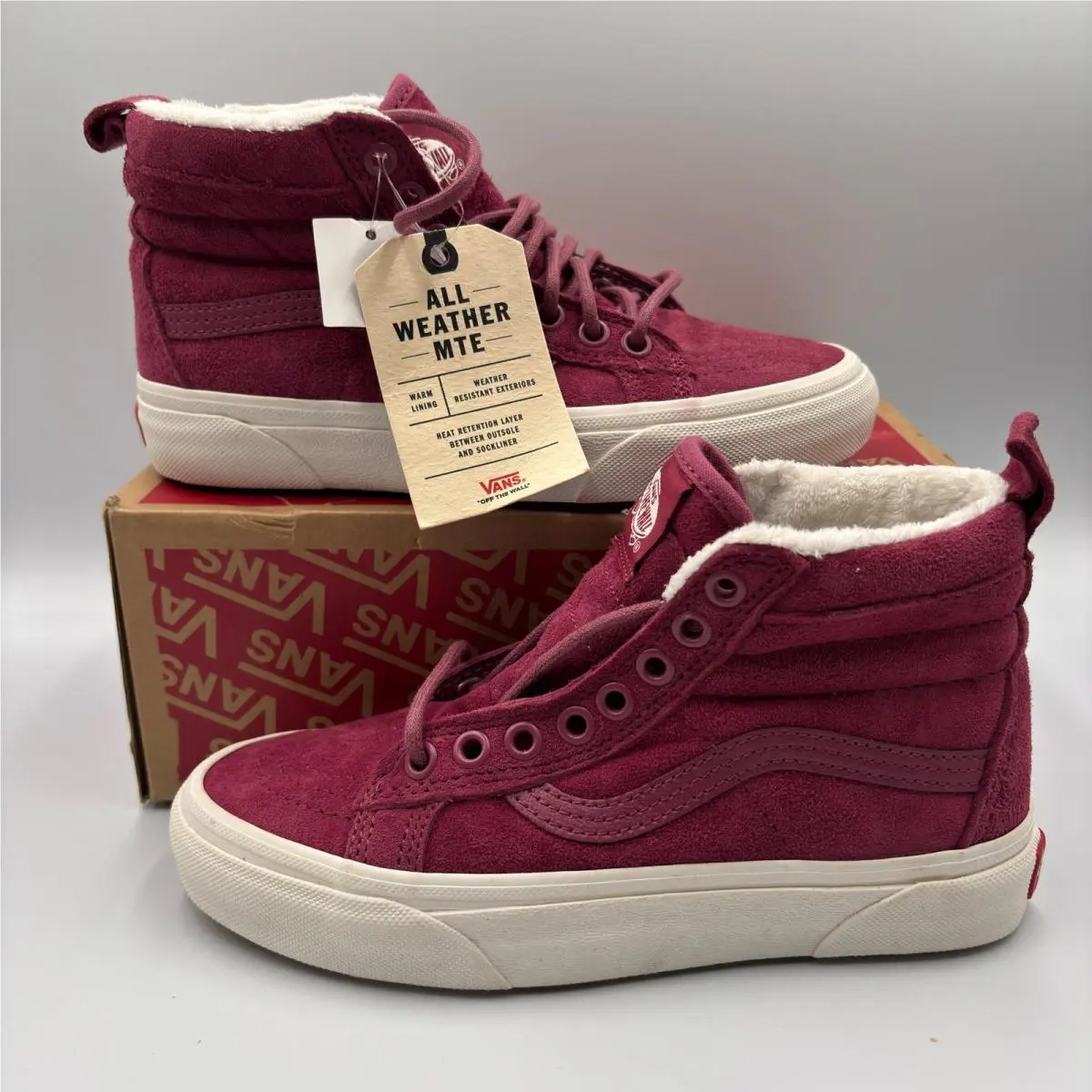 Vans Sk8-Hi Mte Burgundy Maroon Suede Fur High Top Sneakers Womens 5