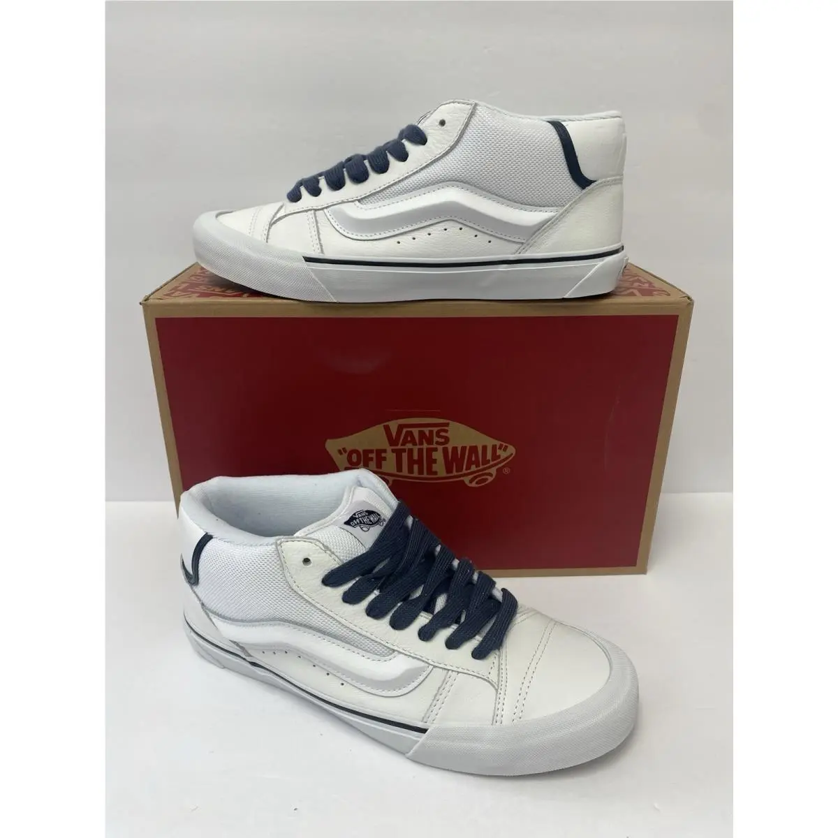 Vans M 13 Knu Skool Mid White Leather Blue Utility Lace Skate Shoes