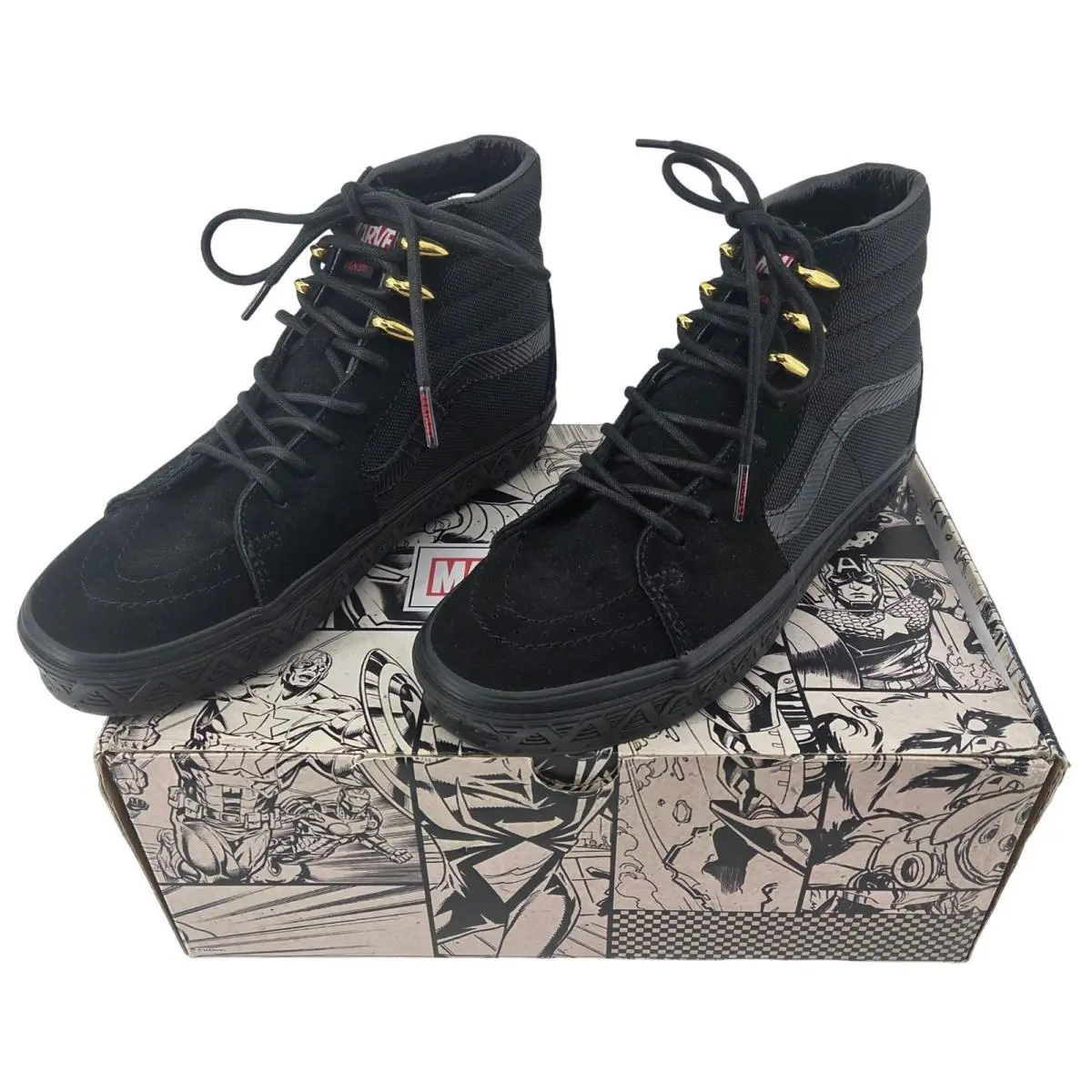 Marvel Vans Sk8-Hi Black Panther Skate Shoes Suede Sneakers Men`s 5.5 Women`s 7