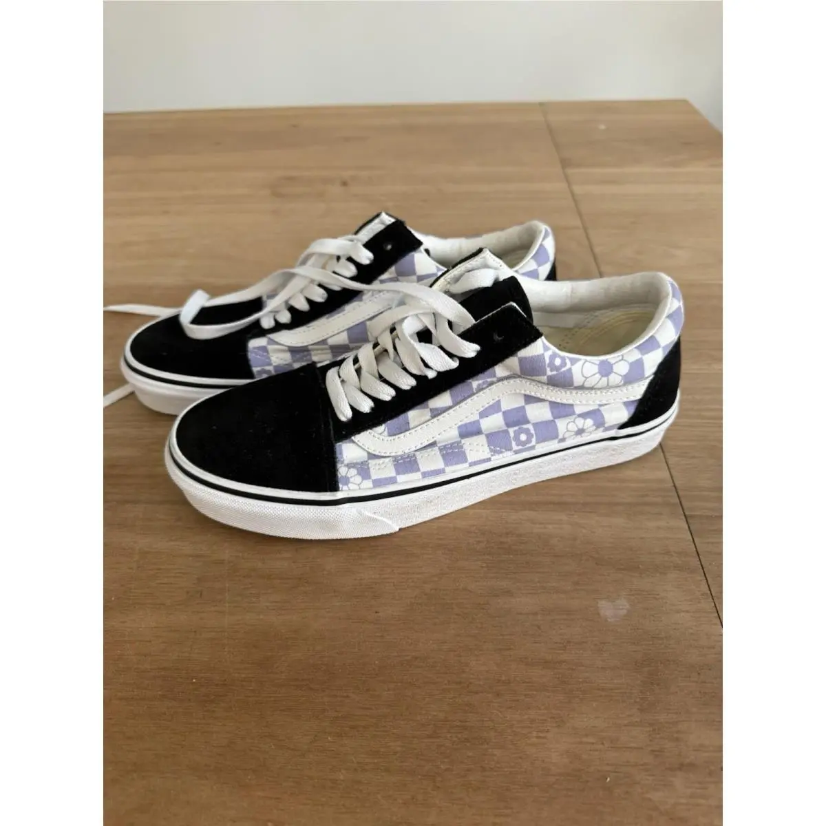 Vans Old Skool Floral Check Sneakers Black Purple Men 8 Women 9.5