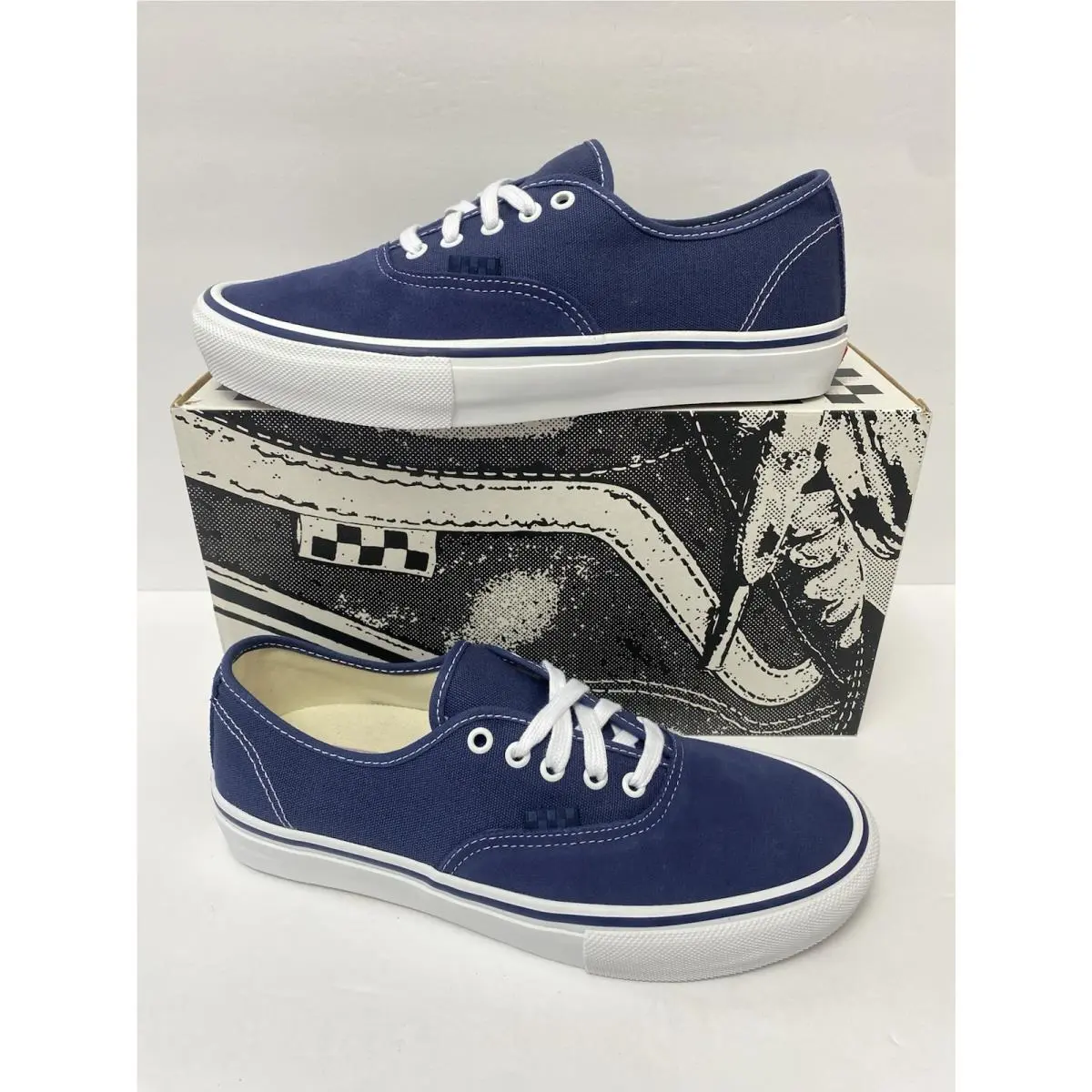 Vans Skate Authentic M 9 Skate Midnight Blue White Pop Cush Dura Cap Shoes