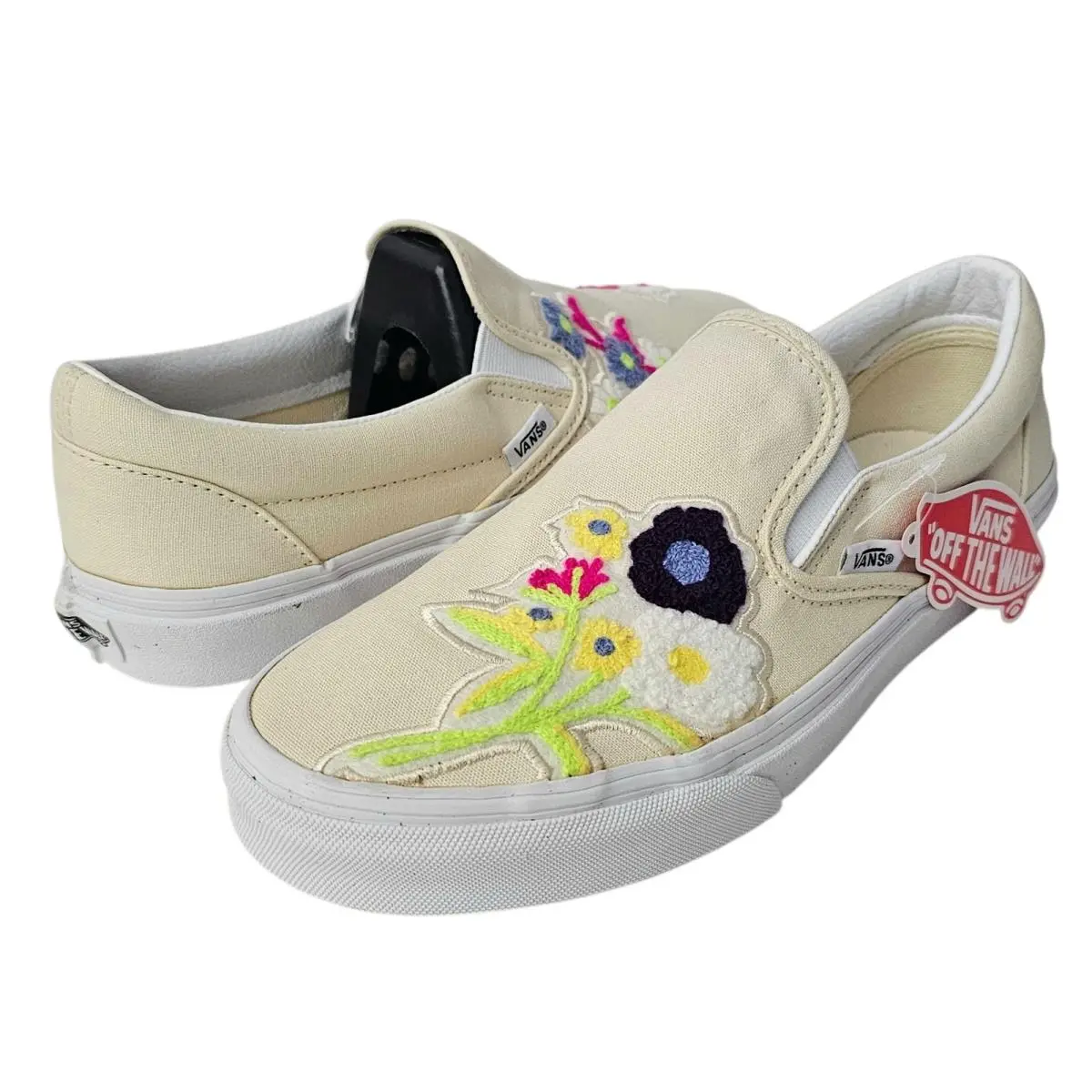 Vans W`s 9.5/M`s 8 Floral Chenille Slip-on Shoes White Asparagus/true White