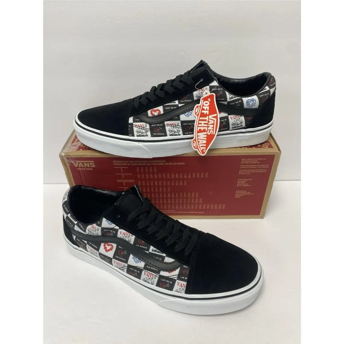 Vans M 11.5 Love Letters Old Skool Skate Shoes Black White Red
