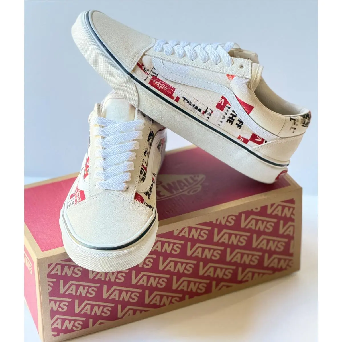 Vans Old Skool Off The Wall Cream Print Sneakers Men’s Size 8.5 W/ Box