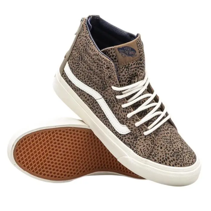 Vans Sk8-Hi Slim Zip Cheetah Suede Black Tan Skate Shoe 5.5 Men 7 Women