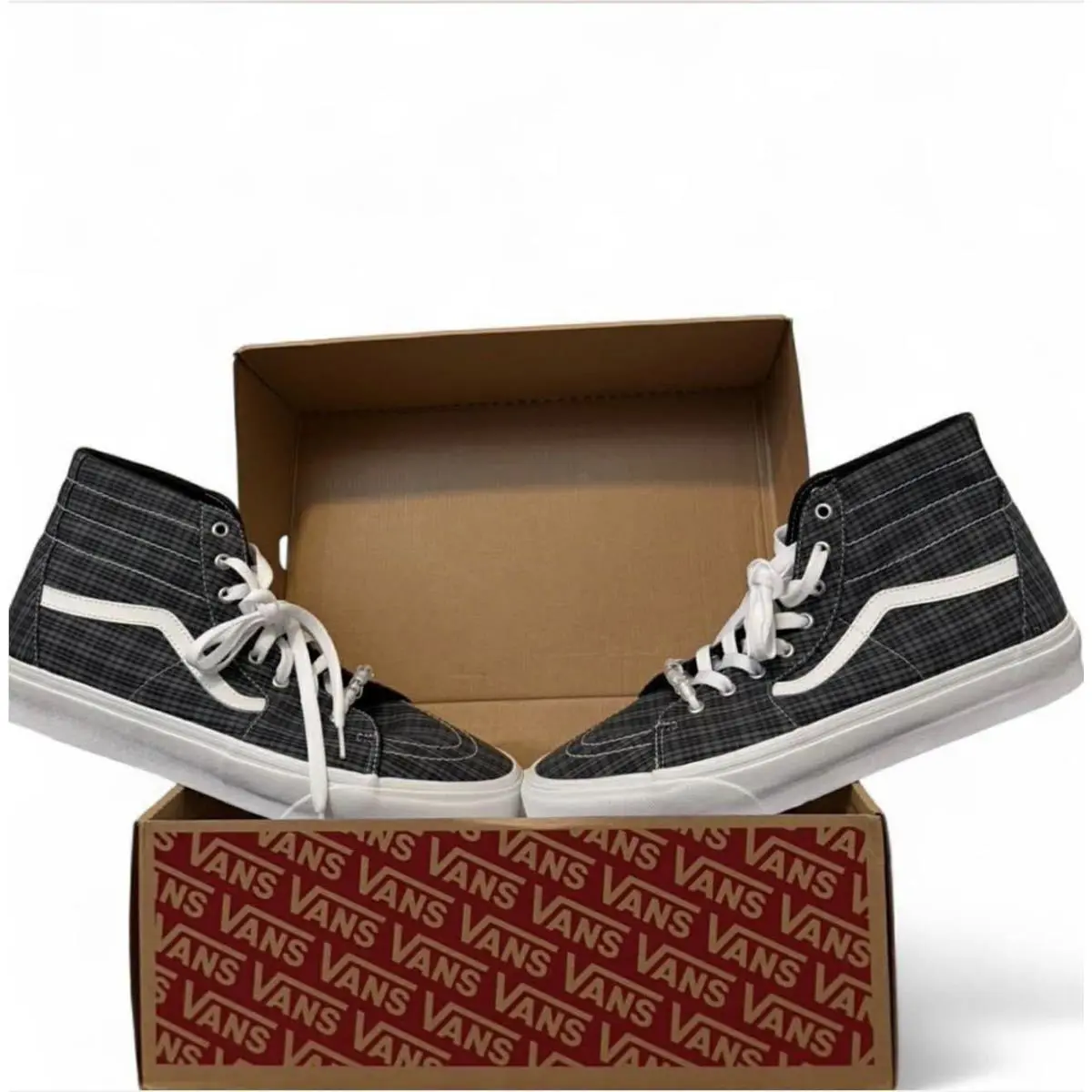 Vans HI Top Tapered Black White Plaid Canvas UV Bead Sneakers M Sz 13