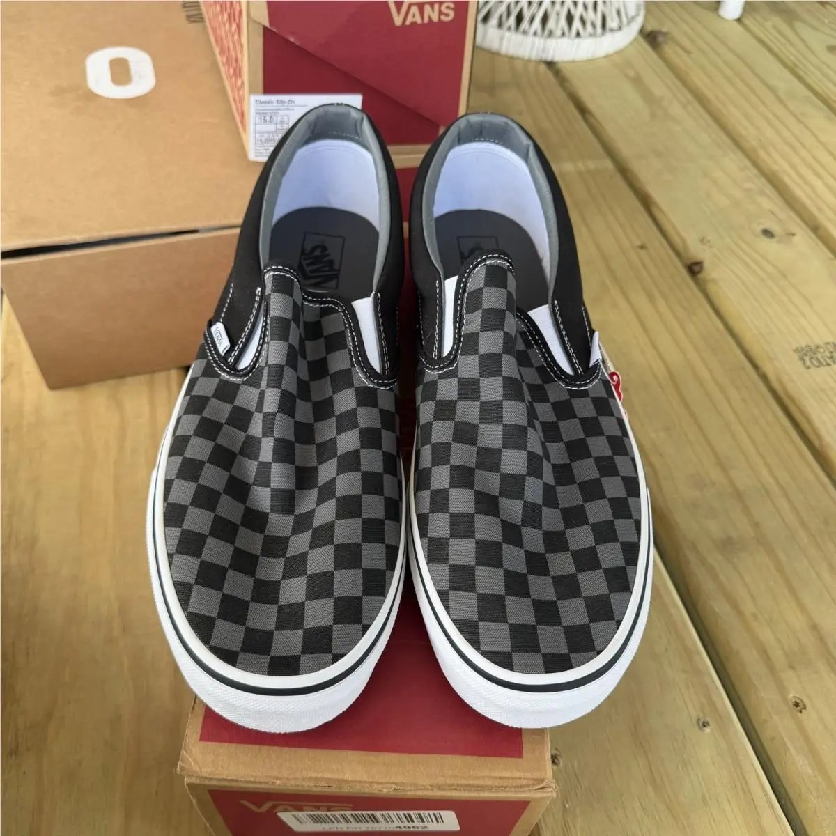 Vans Unisex Adult Classic Slipon Shoes In Black/pewter Black/pewter Checkered