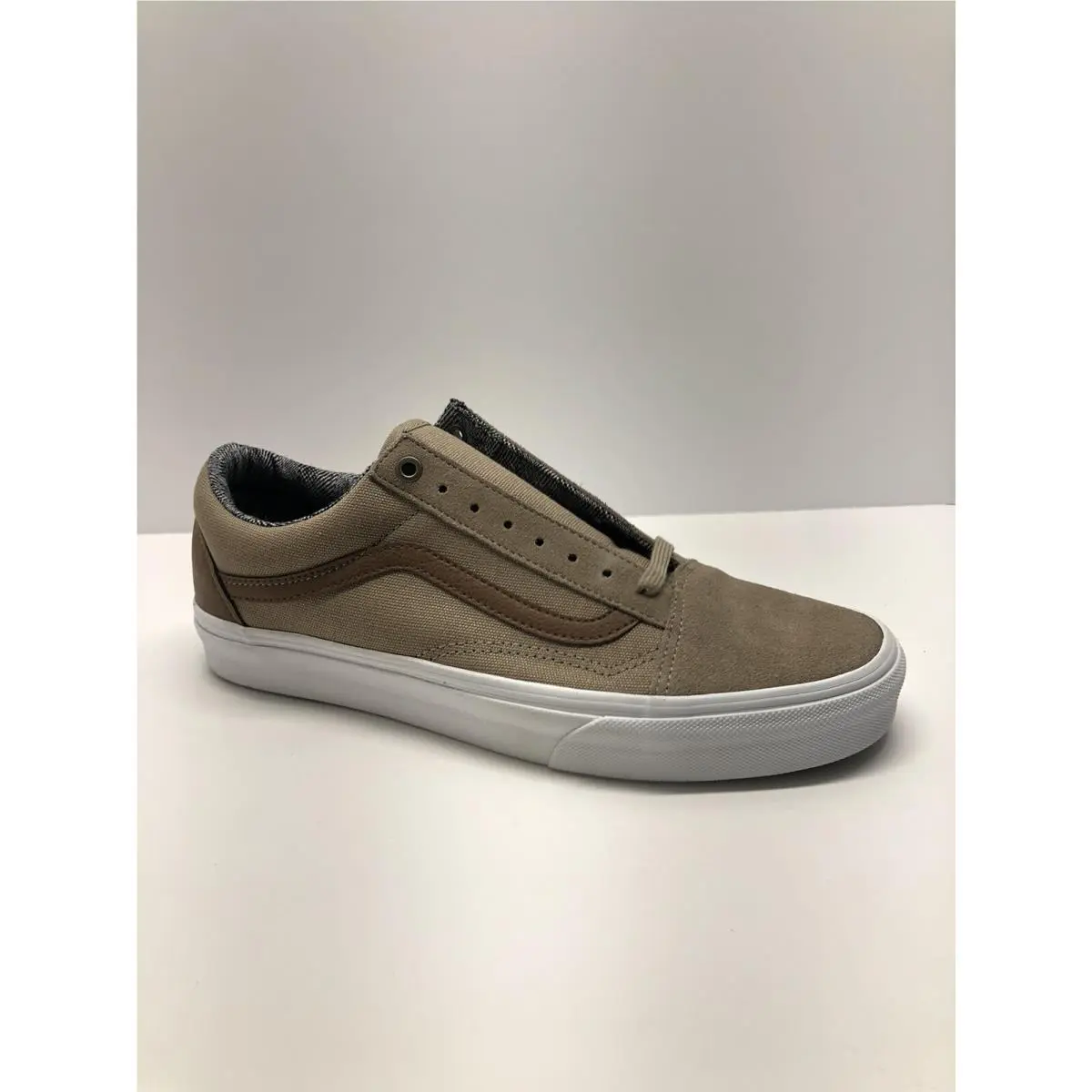 Vans Old Skool Suede Toe Tan Brown Silver Lace Up Sneaker Shoes Men 9.5 Women 11