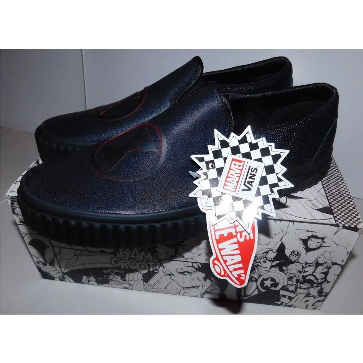 Vans Marvel Black Widow Slip On Men Size 6 Women Size 7.5