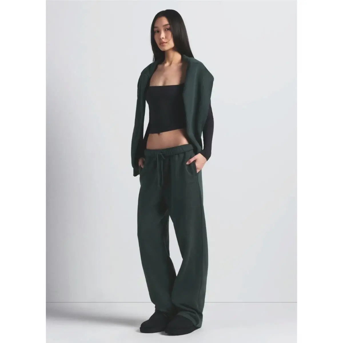 Skims Cotton Fleece Straight Leg Sweatpants Spruce Green XL