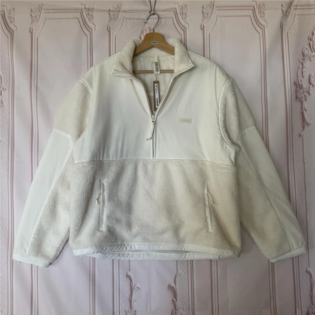 Teddy Half Zip Up Pullover In Ecru Size Xxs Oversized by Skims