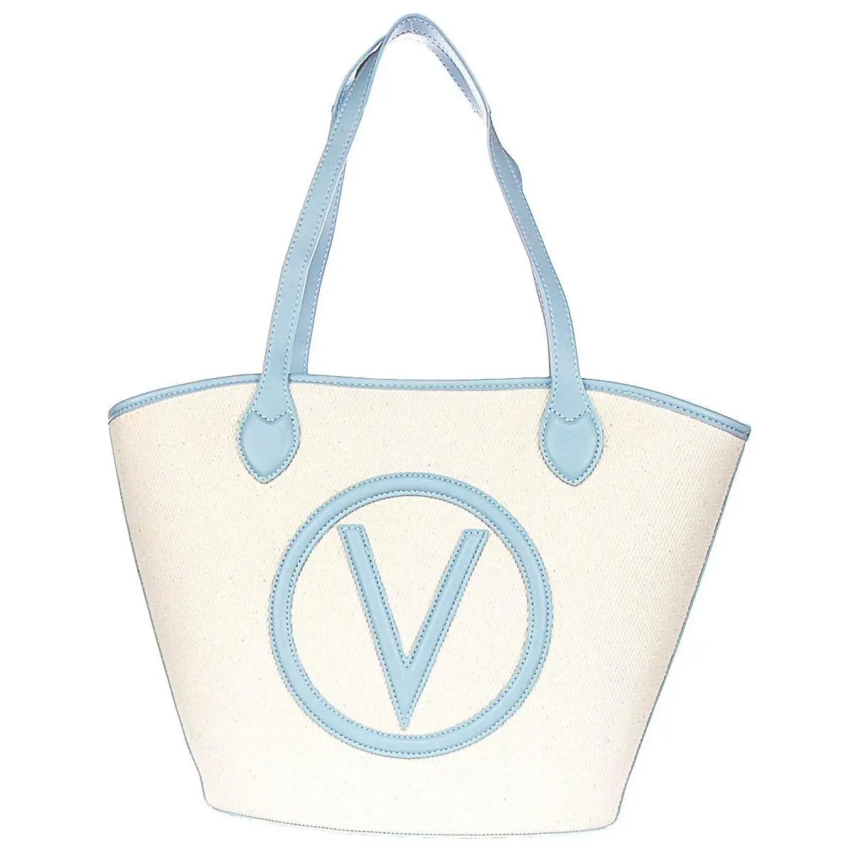 Valentino Covent Straw Effect Shopper Womens Bag In White Blue