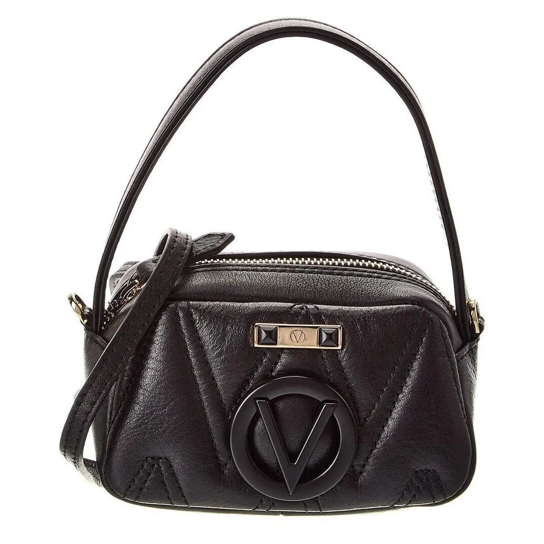 Valentino Tinette Diamond Leather Shoulder Bag Black Gold