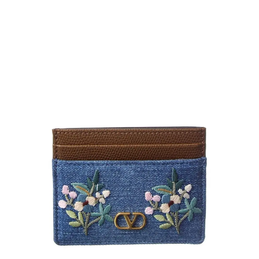 Valentino Vlogo Signature Denim Card Holder Women`s Blue