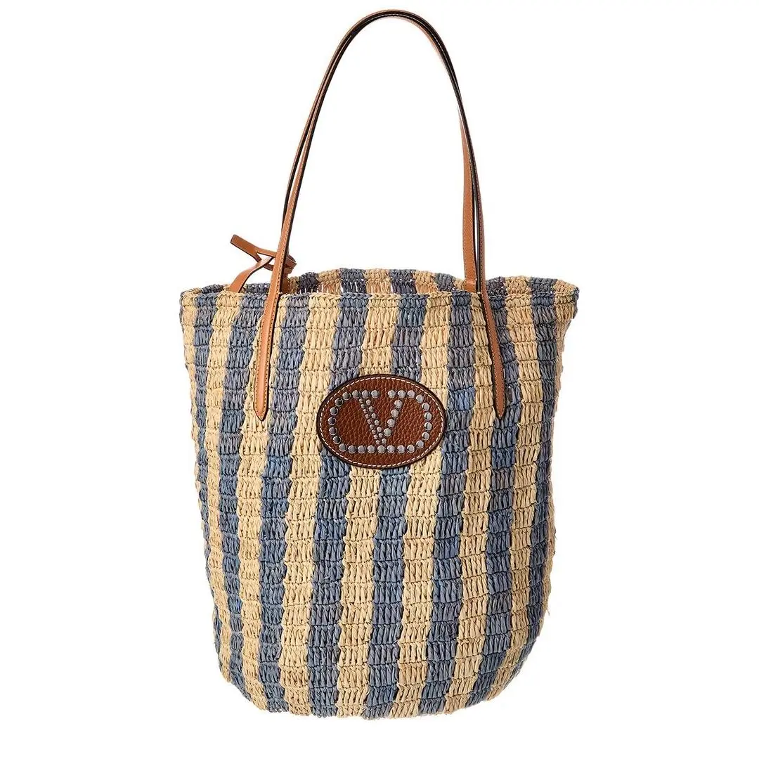 Valentino Vlogo Signature Raffia Tote Women`s Blue
