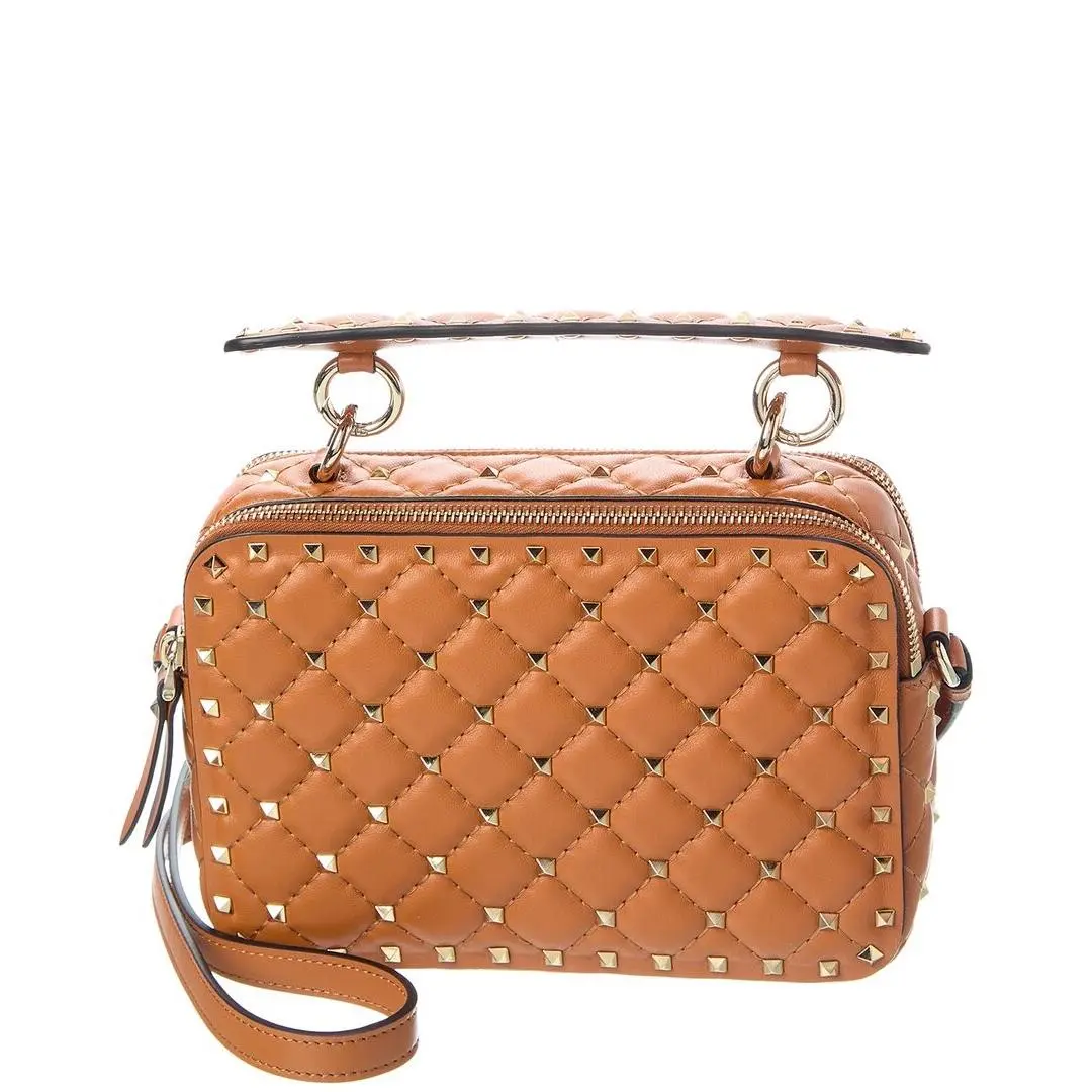 Rockstud Spike Leather Crossbody Women`s Brown by Valentino