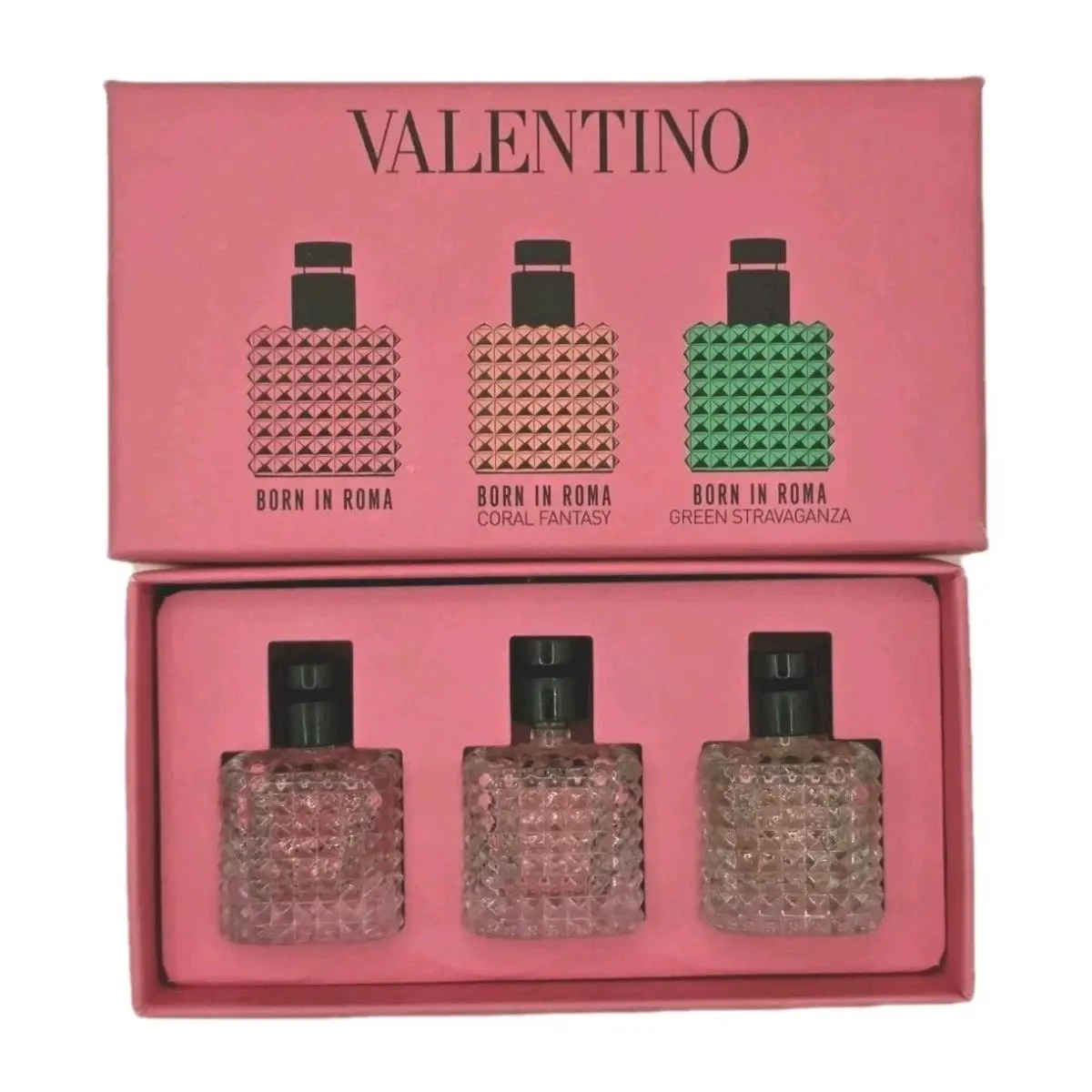 Valentino Born In Roma Perfume Set 3x6ml Mini Edp Donna Coral Fantasy Green Stra