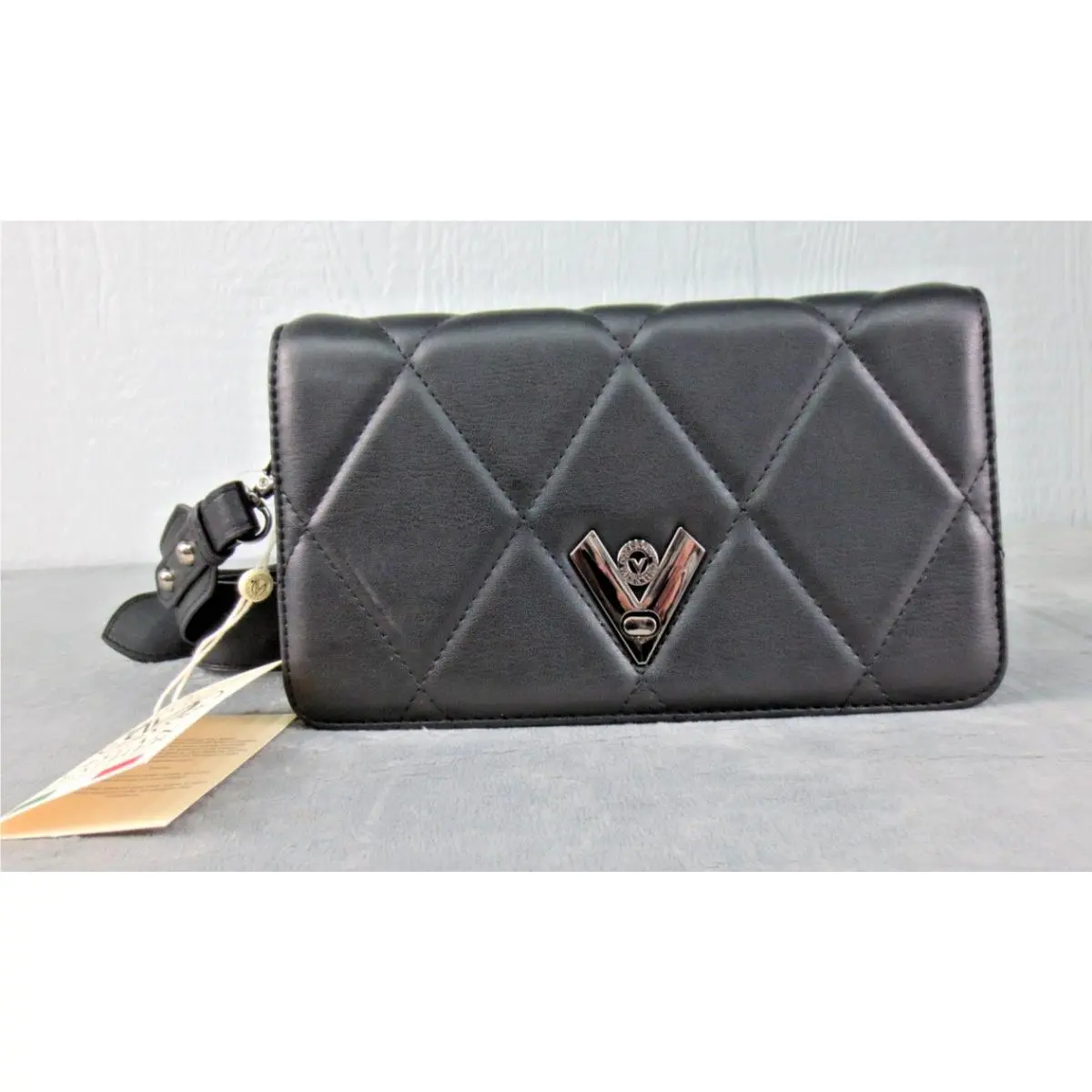 Valentino Orlandi Black W/gunmetal Diamond Quilted Crossbody Shoulder Bag New/wt