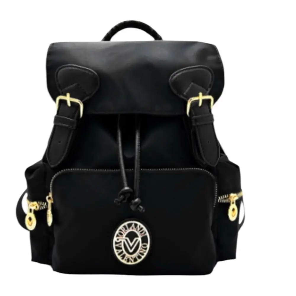 Valentino Orlandi Black Vegan Leather Nylon Mini Backpack w/ Wallet - Exterior: Black