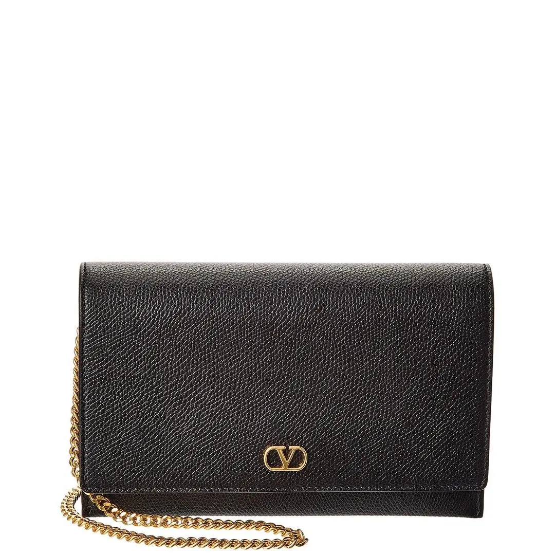 Valentino Vlogo Signature Leather Wallet On Chain Women`s Black