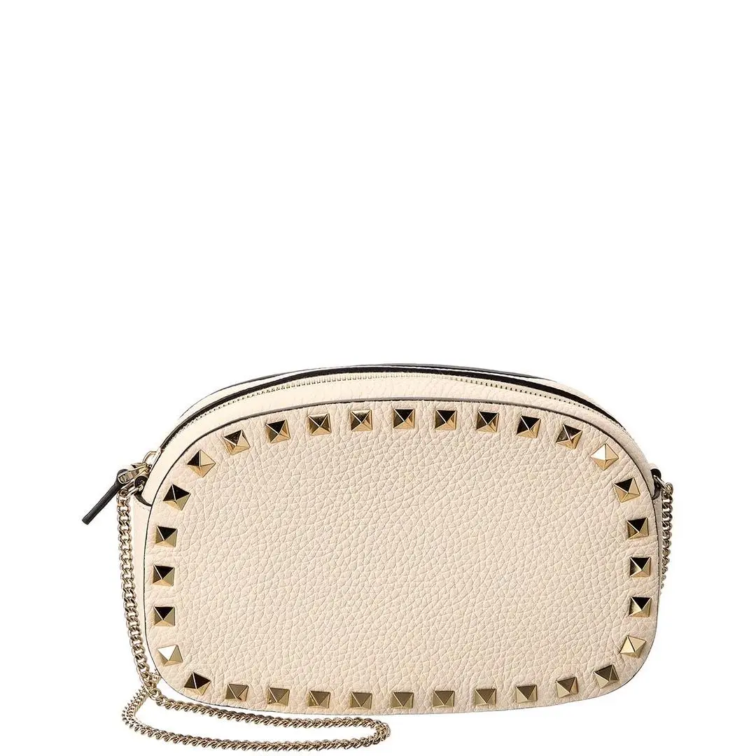 Valentino Rockstud Mini Grainy Leather Crossbody Women`s White