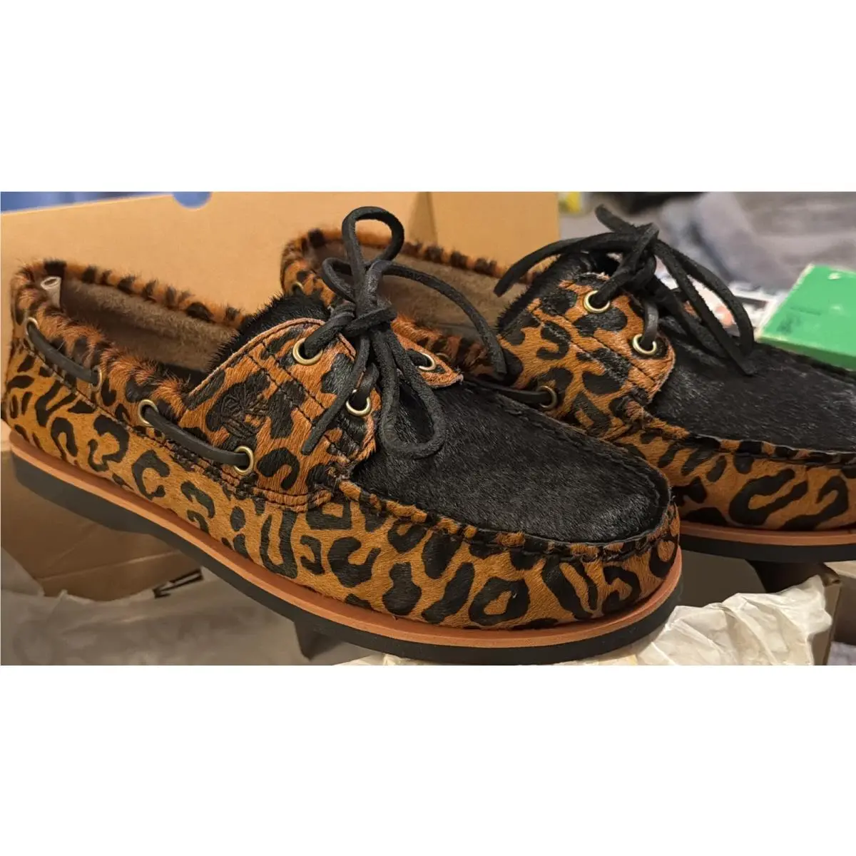 Timberland Wacko Maria Classic Boat Shoes Leopard Leather Sz 8.5 10