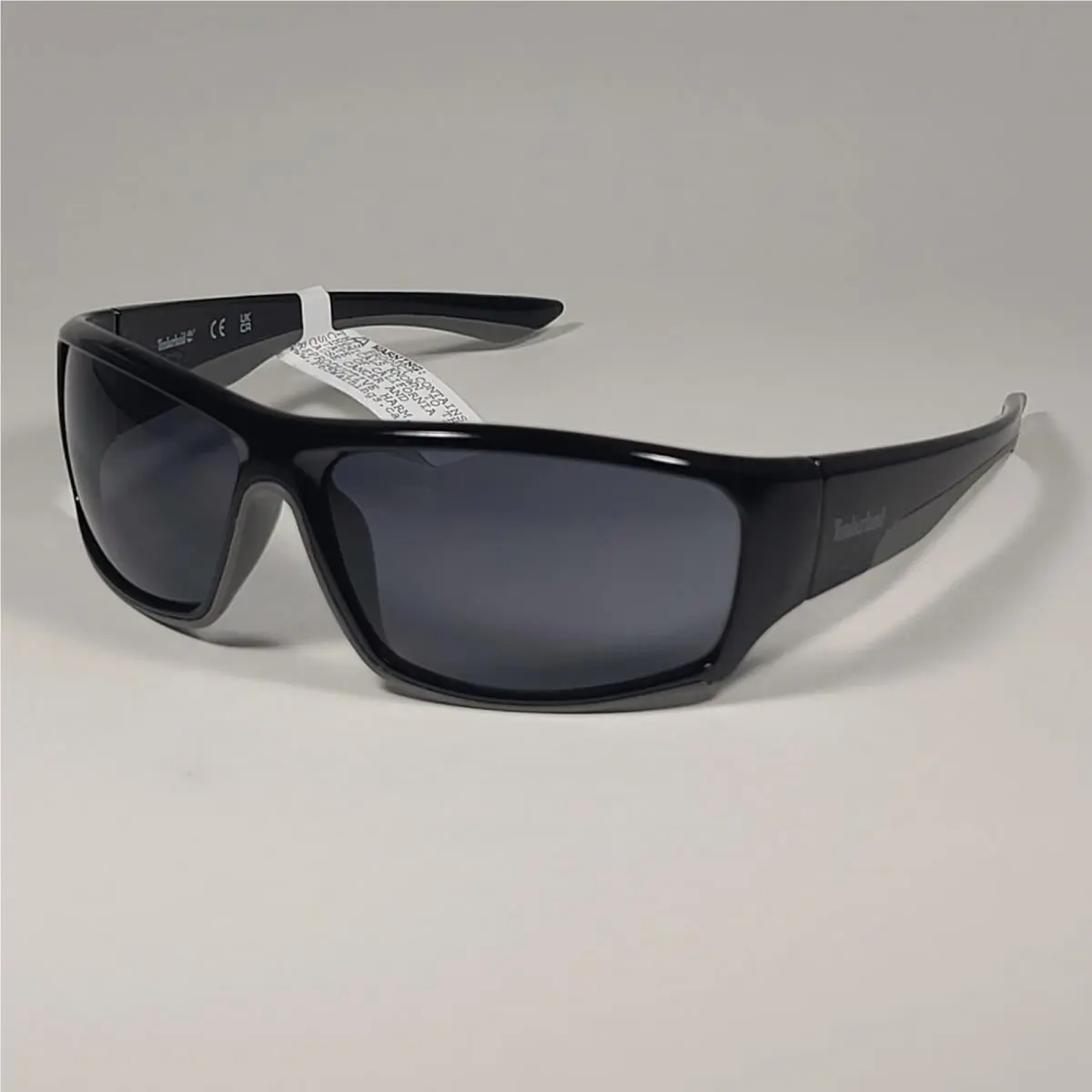 Timberland Wrap Sunglasses Shiny Black Gray Rubber Trim Gray Lens TB7178 01A